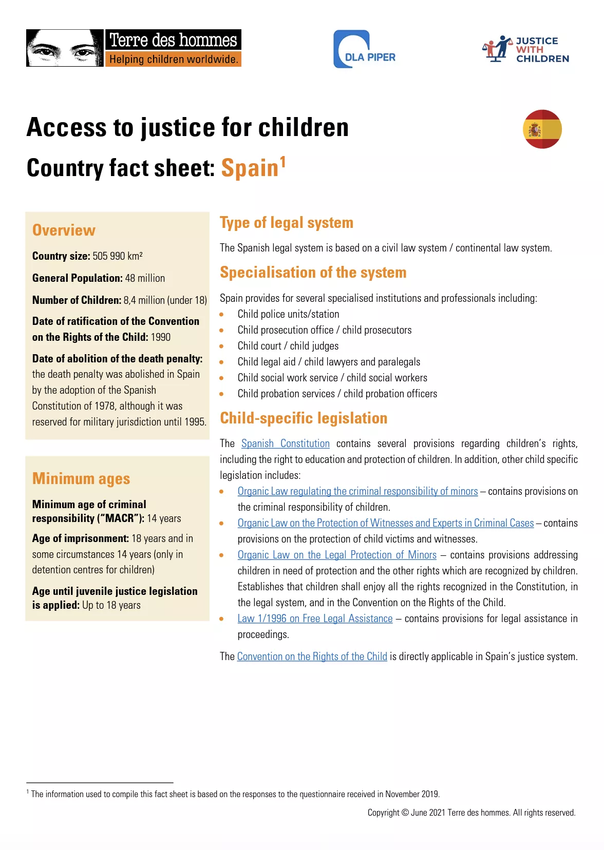 Access to Justice for Children Country Factsheet: Spain